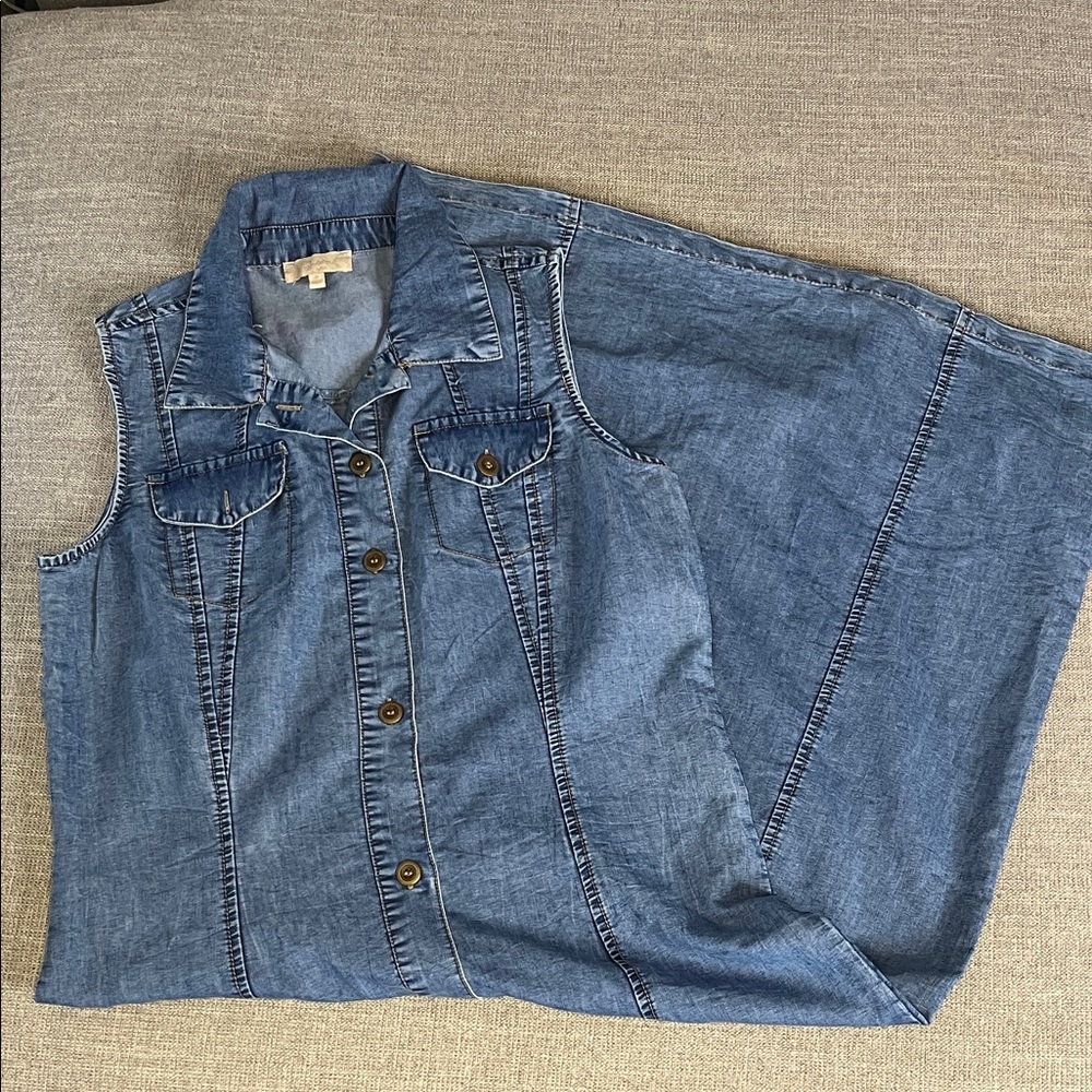Indulge Light Blue Denim Like Dress with Contrast Stitching